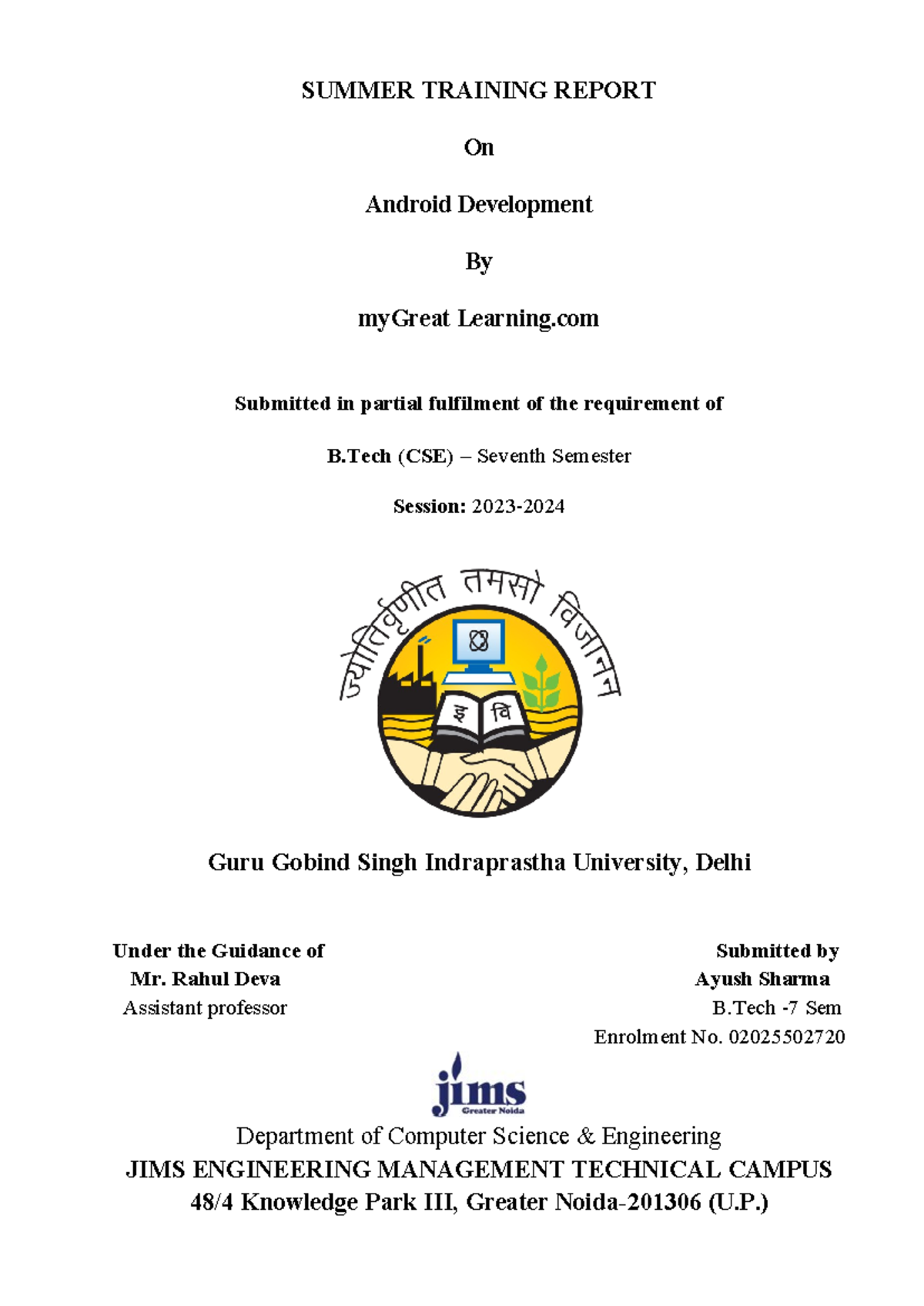 B.Tech (CSE) 7th Sem: Summer Training Report on Android Weather App ...