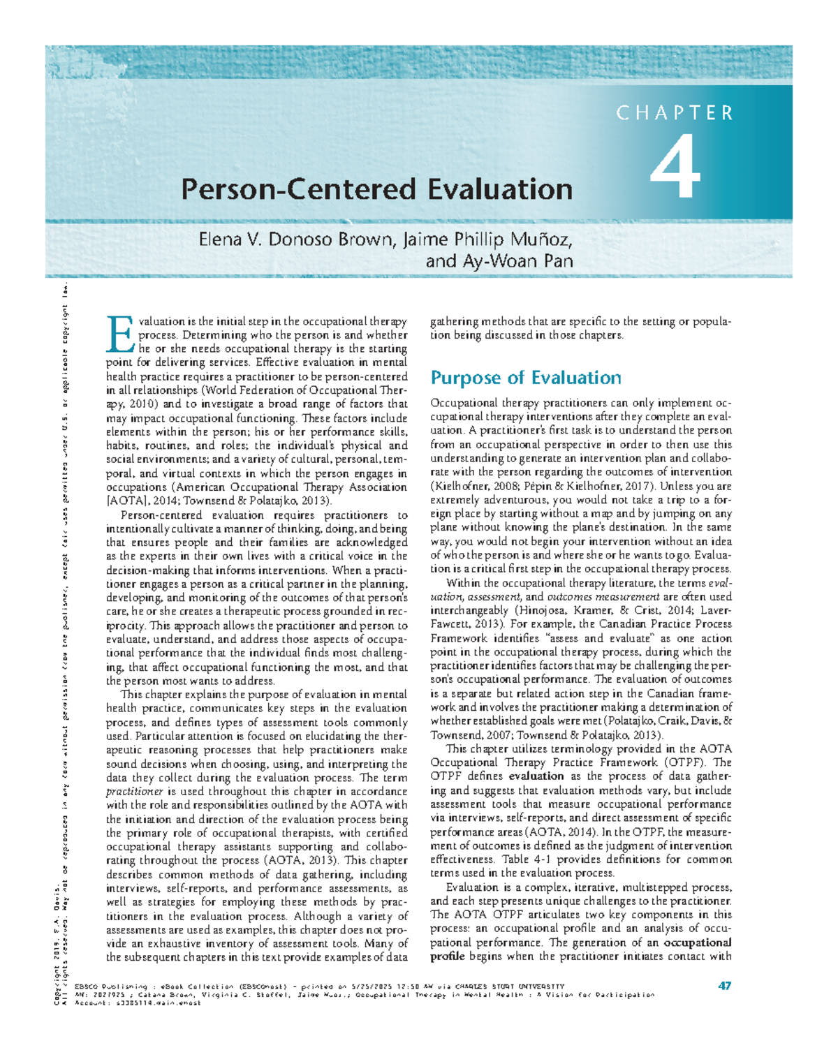 CHAPTER 4: Evaluation in Occupational Therapy (OT 5916) - Studocu