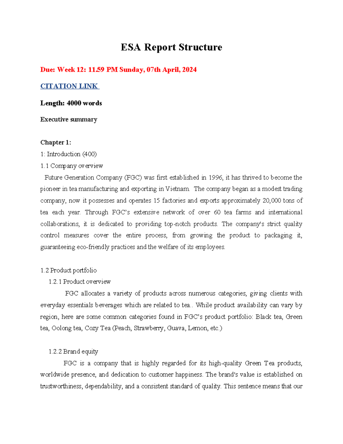 ESA Structure Group Report - ESA Report Structure Due: Week 12: 11 PM ...