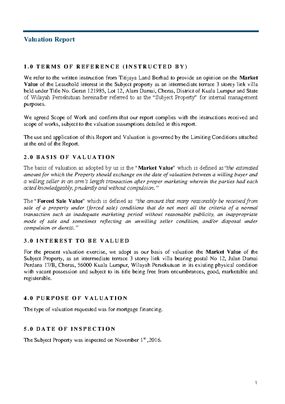 Valuation Report for Leasehold Property: Market Value Assessment - Studocu