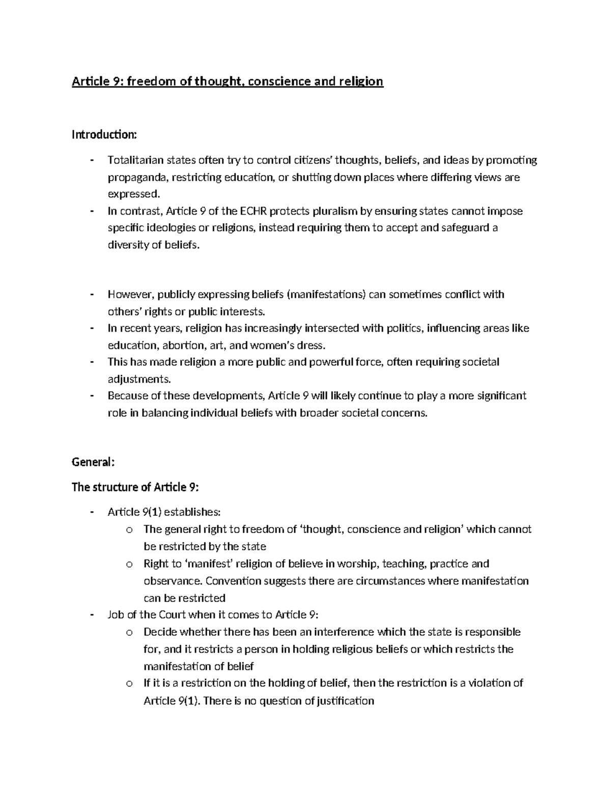Human Rights and Article 9: Freedom of Thought, Conscience, and ...