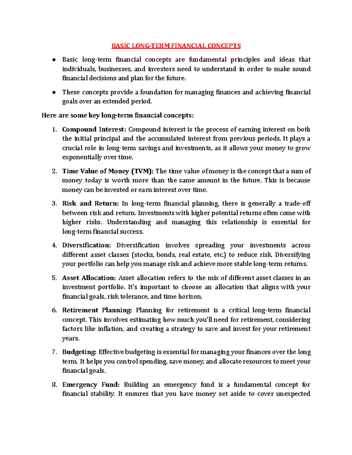Module 10 - Key Concepts in Long-Term Financial Planning - Studocu