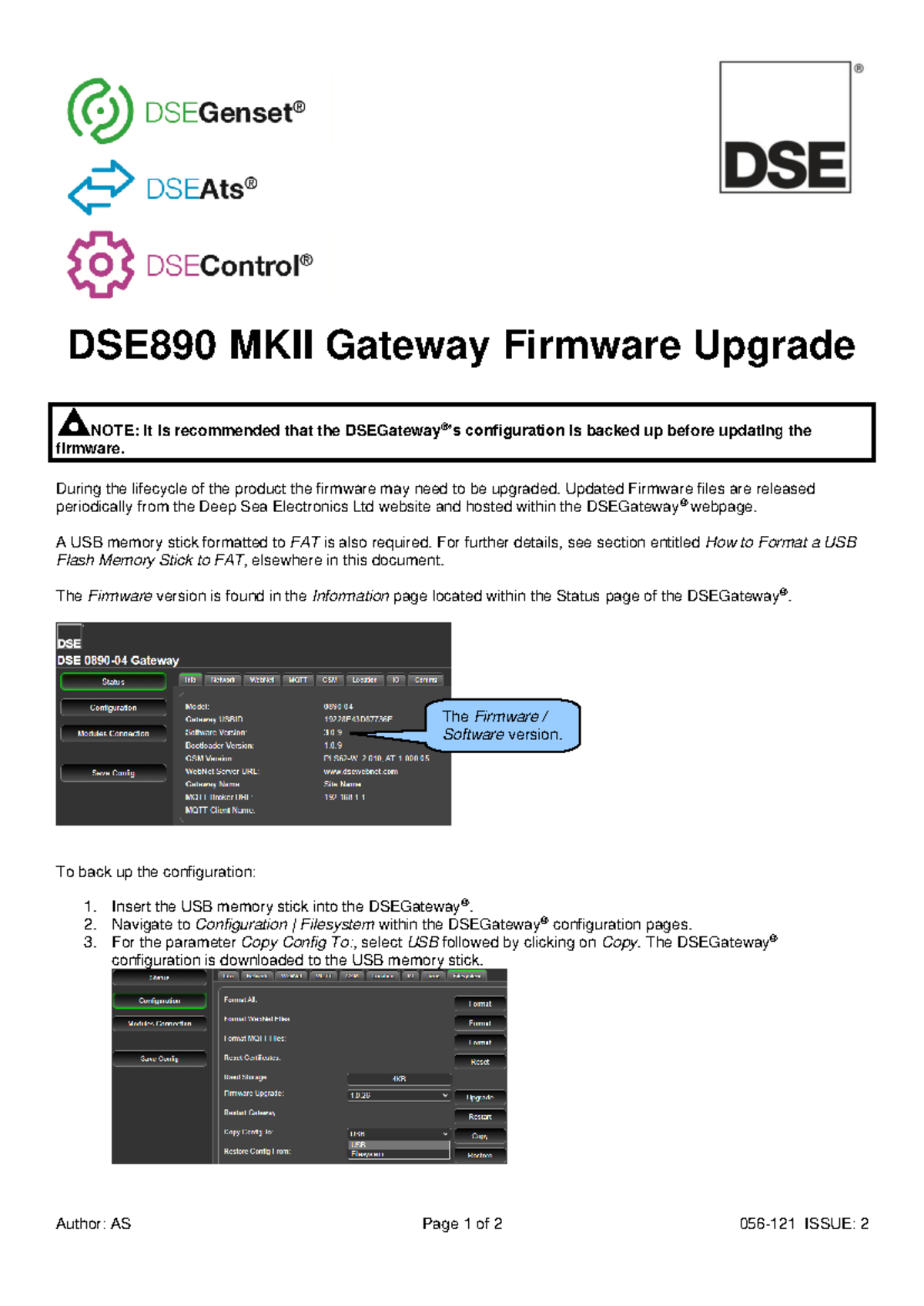 056-122 DSEGateway Firmware Upgrade Guidelines and Backup Process - Studocu