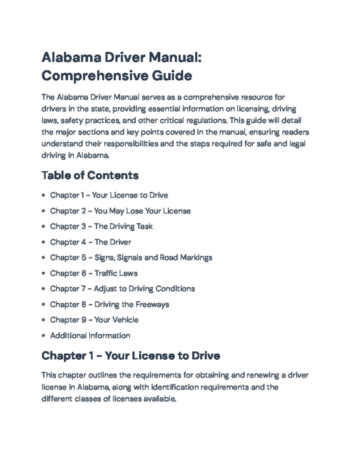 Alabama Driver Manual: Comprehensive Guide to Driving Laws and Safety ...