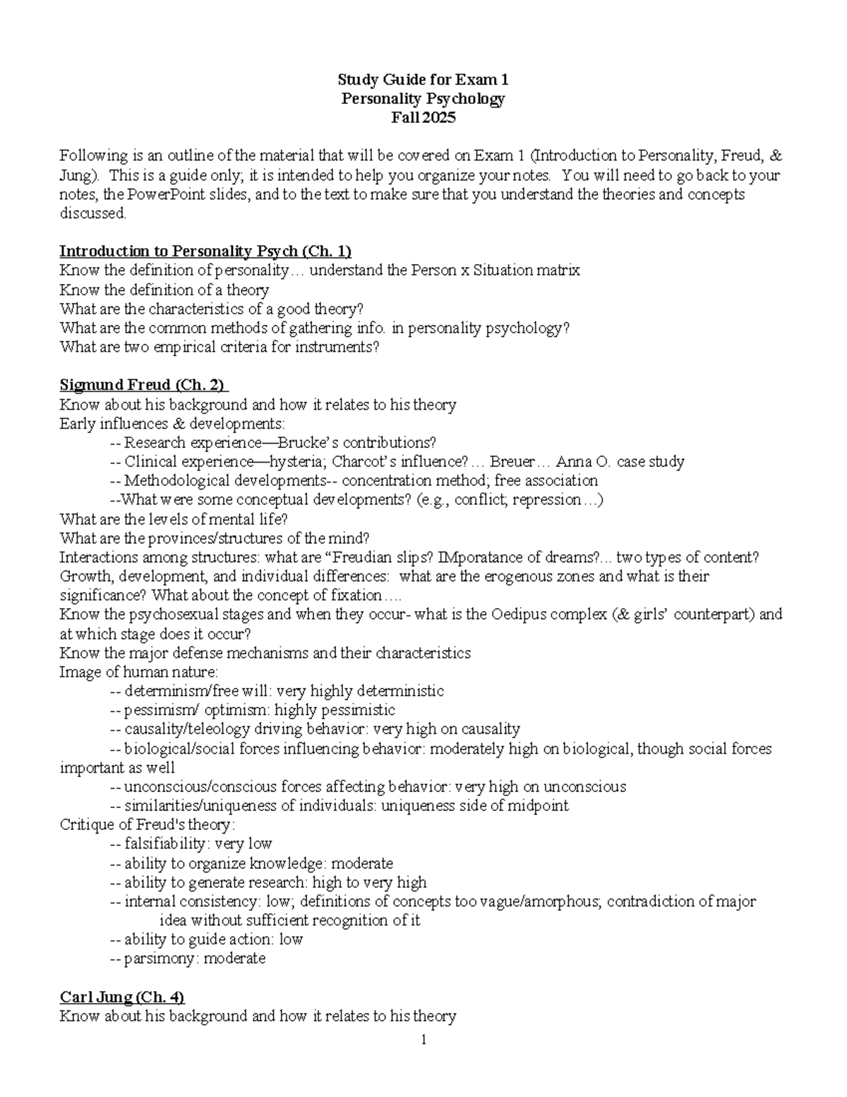 Study Guide for Personality Psych Exam 1 (Fall 2025) - Studocu