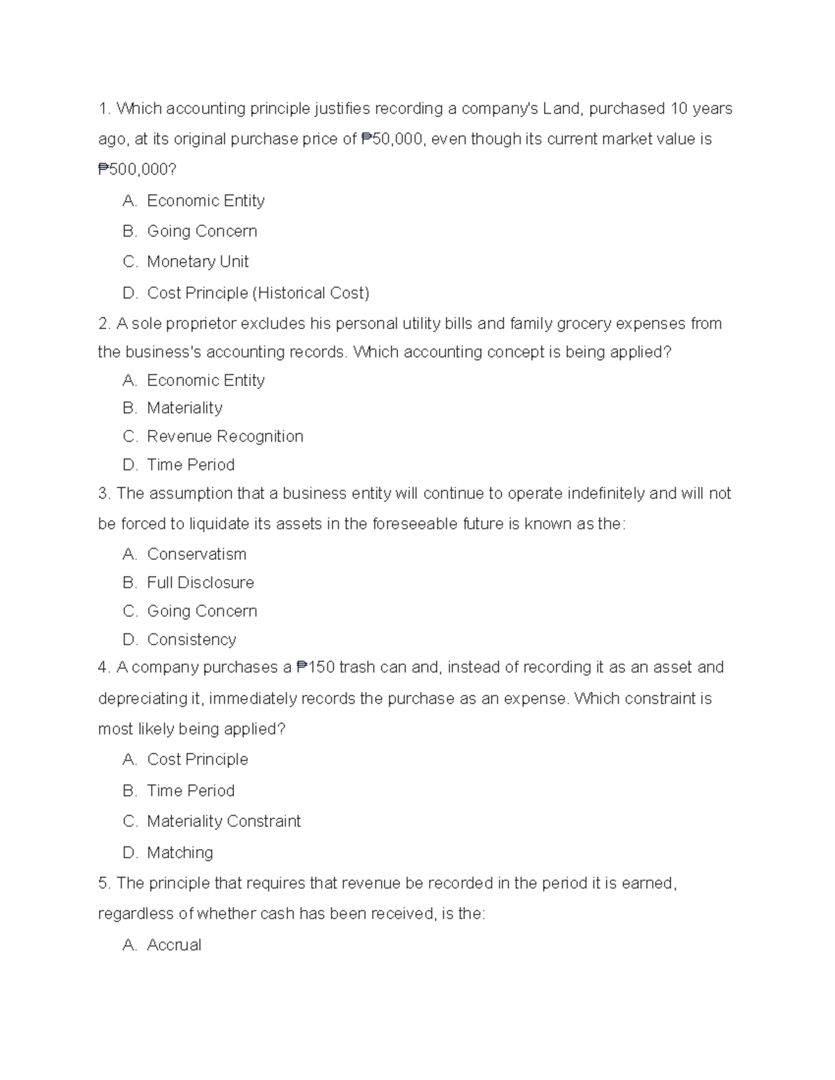 FAR Sample Deptals: Accounting Principles & Concepts Review - Studocu