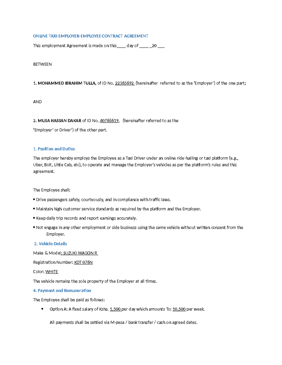 ONLINE TAXI CONTRACT AGREEMENT: Key Notes for Students - Studocu