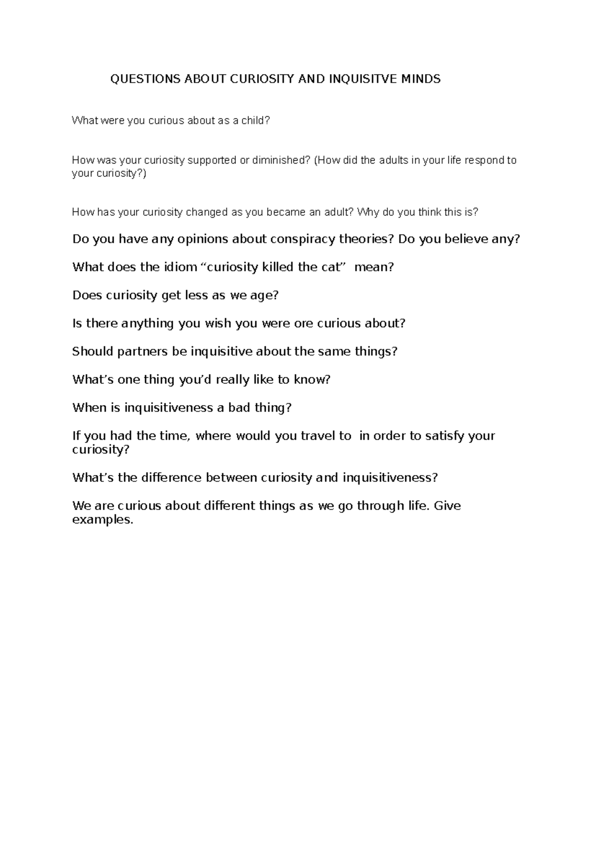 Exploring Curiosity: Questions on Inquisitive Minds - Studocu