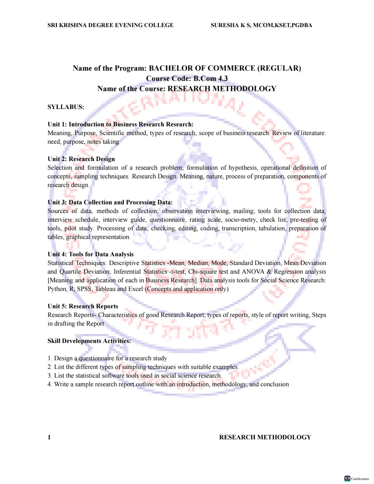 Research Methodology Notes for B.Com 4.3 - 4th Semester - Document Preview