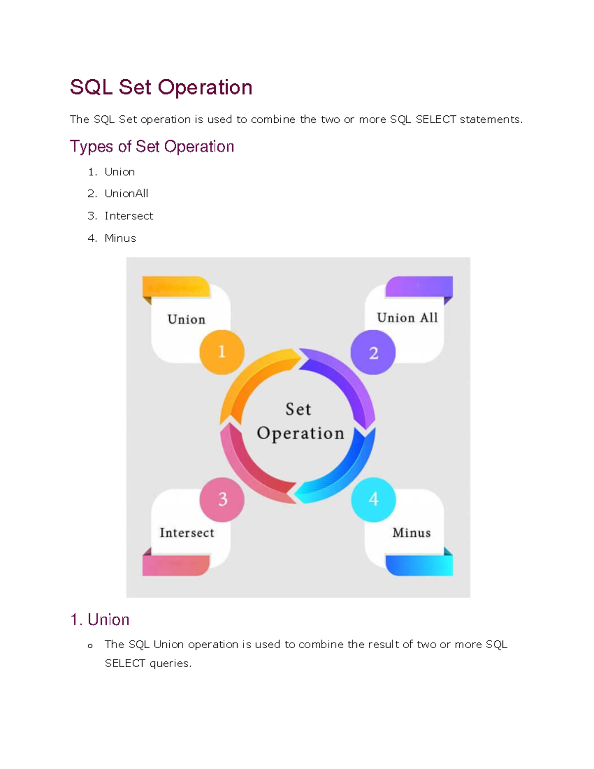 Set Operations in SQL: A Guide for DBMS MCA1b - Studocu