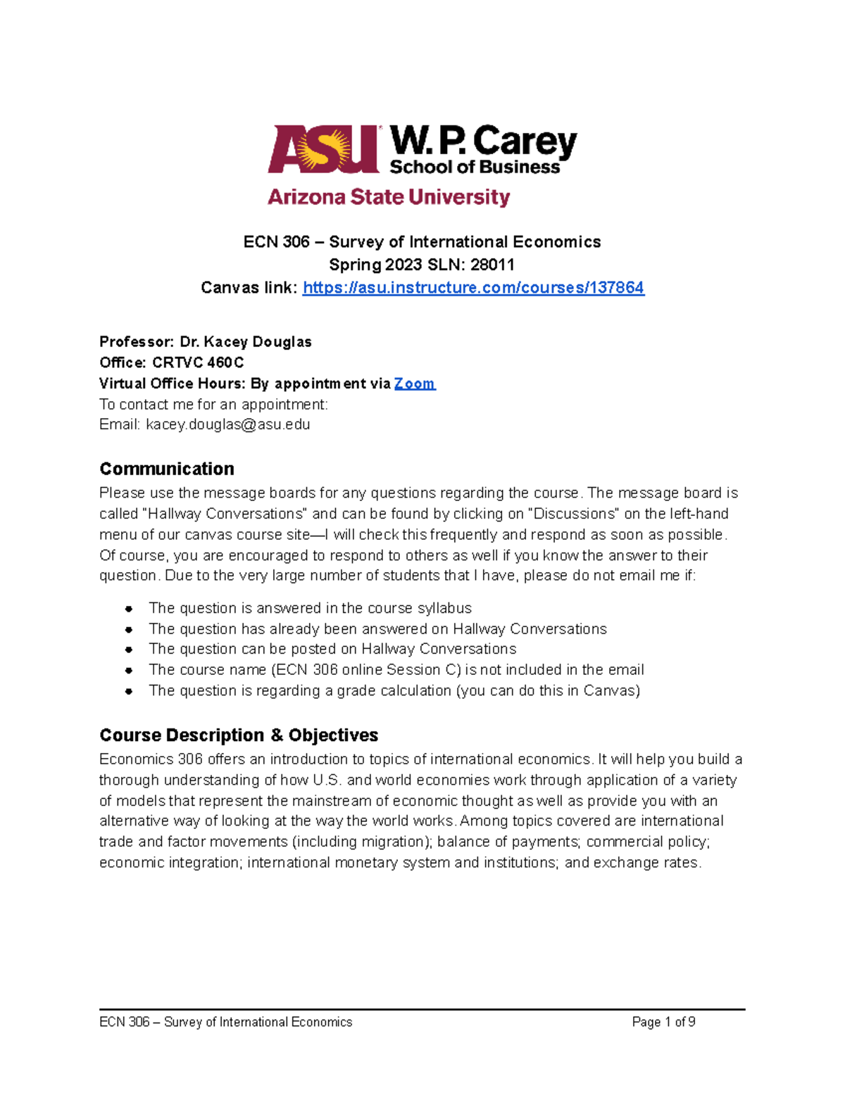 Spring 2023 ECN 306 Syllabus - Survey of International Economics - Studocu