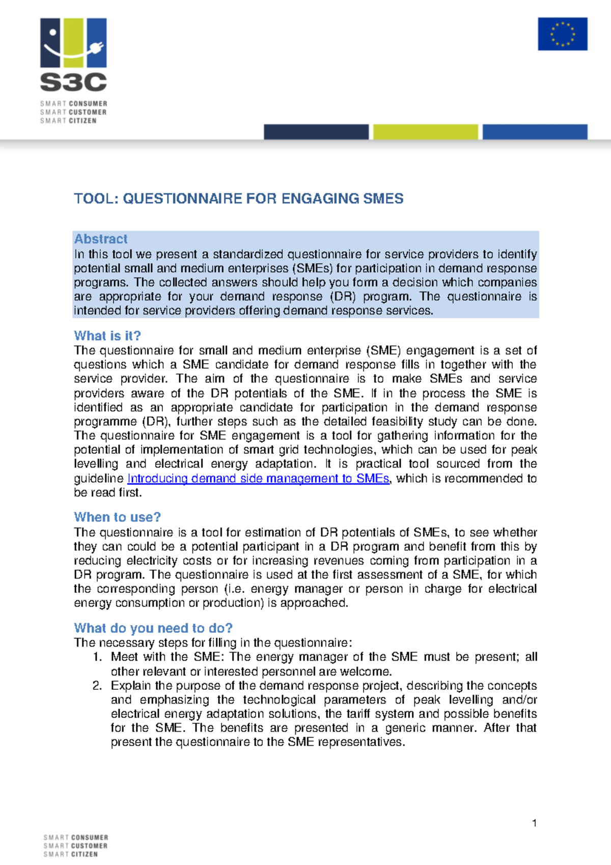 TOOL Questionnaire FOR Engaging SMES - TOOL: QUESTIONNAIRE FOR ENGAGING ...