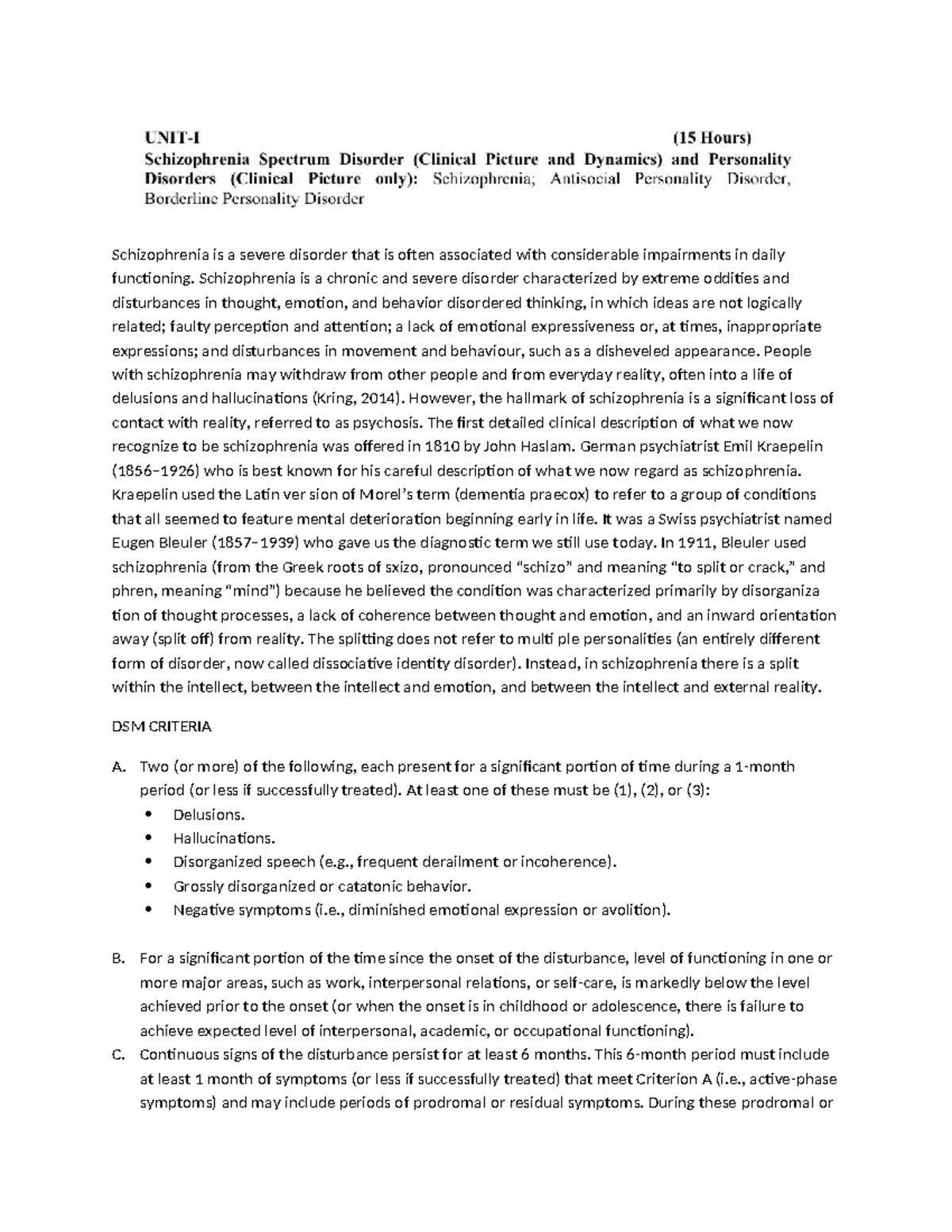PMBD 101: Comprehensive Notes on Schizophrenia and Antisocial Disorders ...