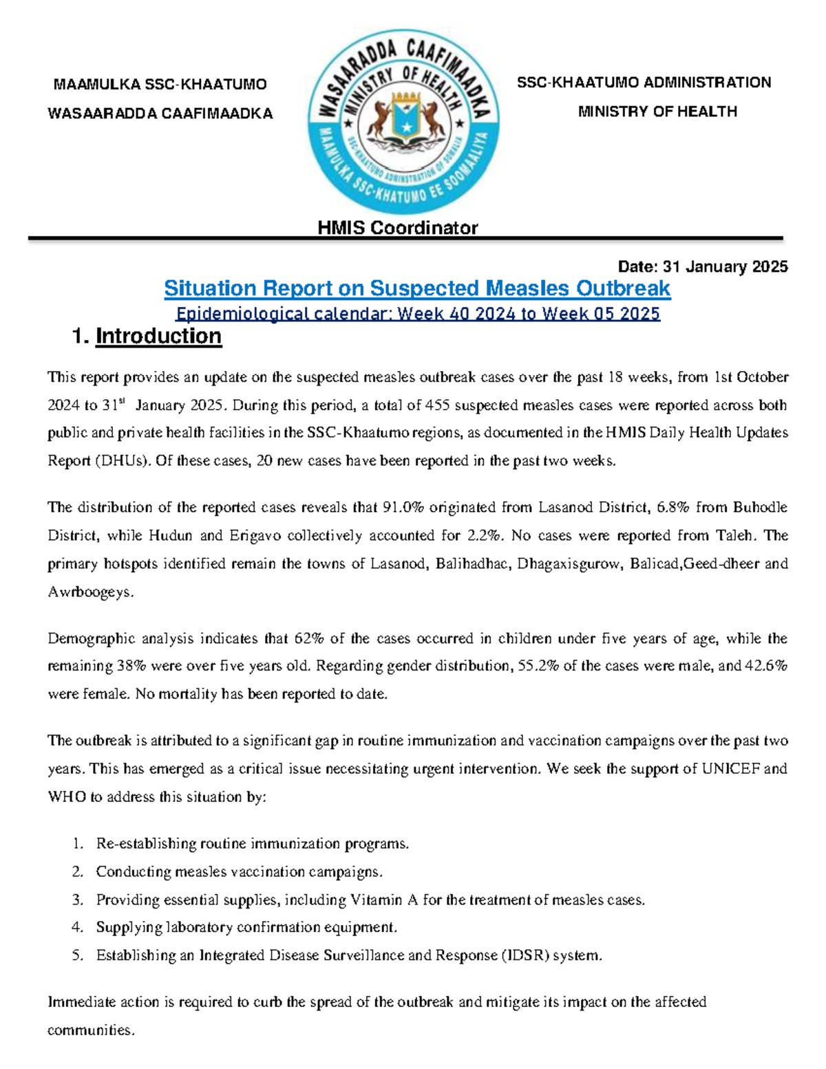 Situation Report on Suspected Measles Outbreak -Final 31 Jan 2025 ...