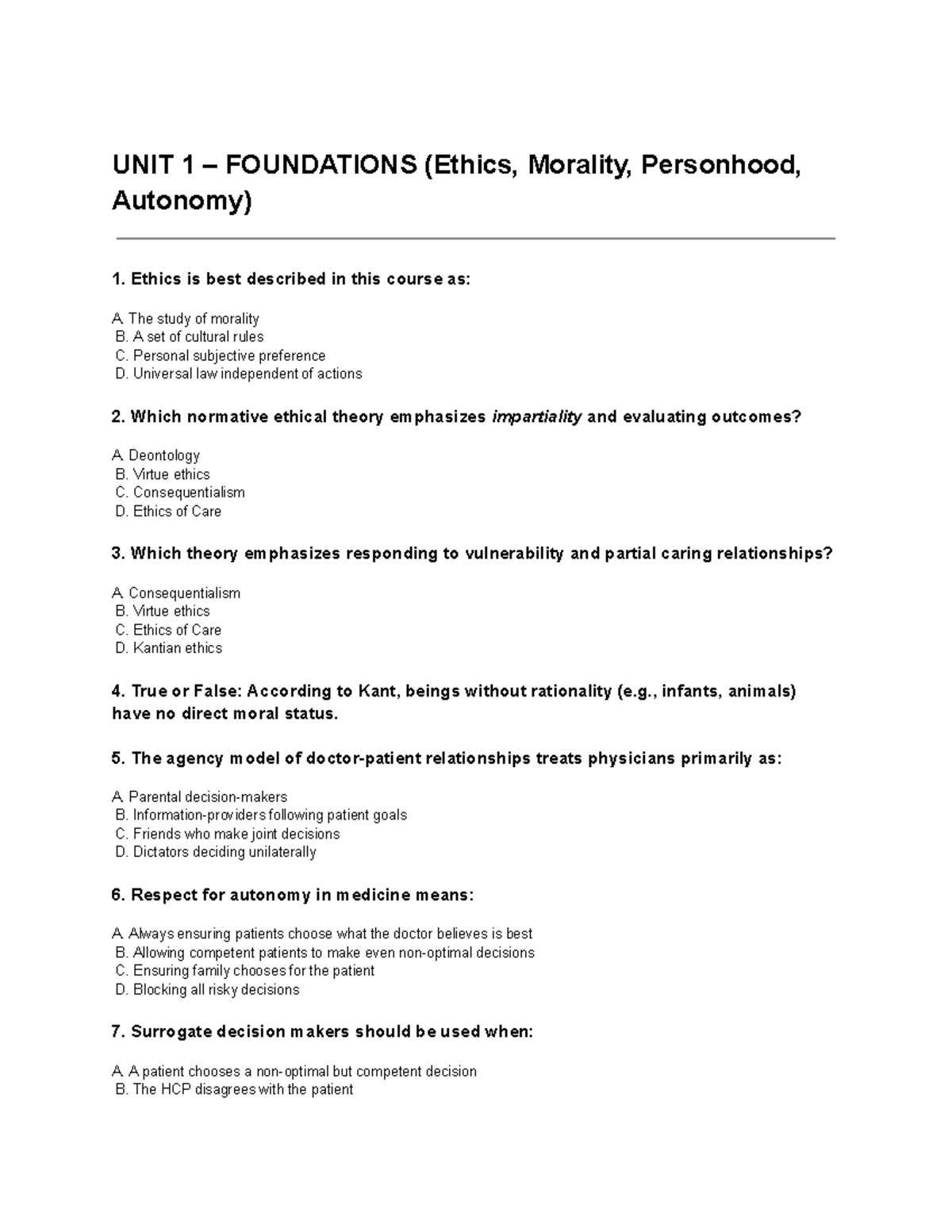 Phil 235 Final Exam Study Guide: Ethics, Morality, and Personhood - Studocu
