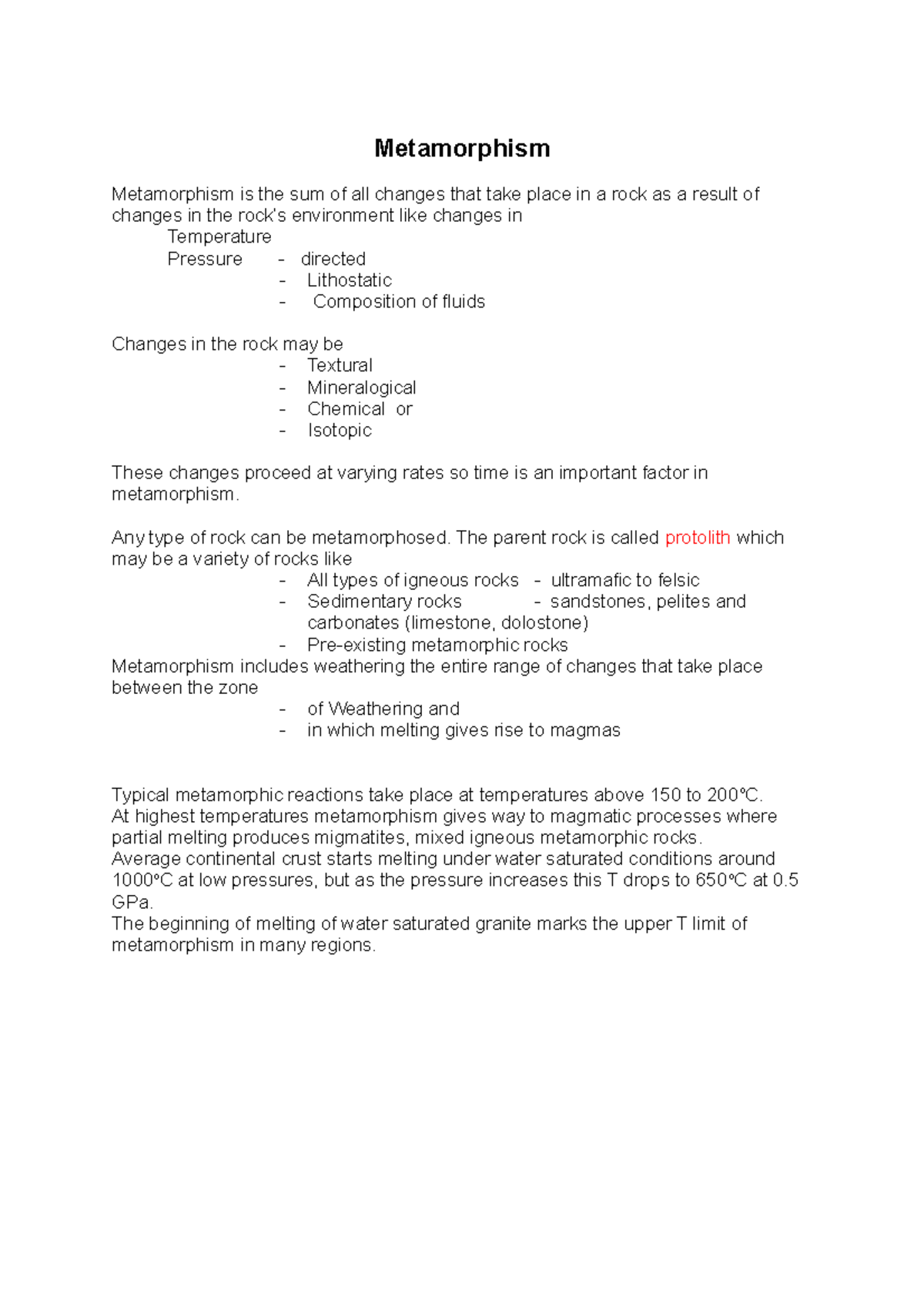 01 Metamorphism - Lecture notes 1 - Metamorphism Metamorphism is the ...