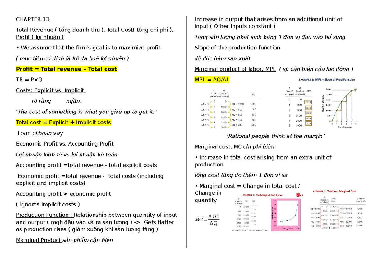 CHAPTER 13-14 ECONOMIC CONCEPTS AND PROFIT ANALYSIS NOTES - Studocu