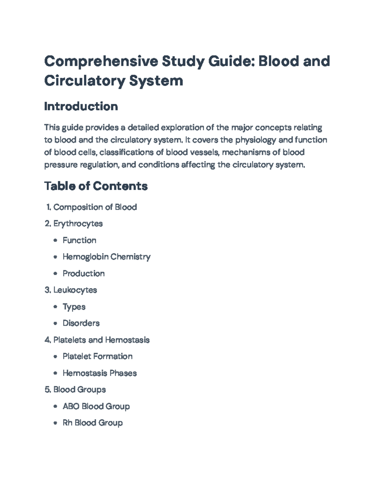 Comprehensive Study Guide: Blood and Circulatory System Overview ...