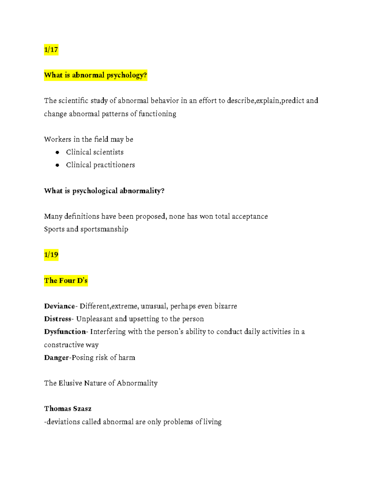 Abnormal Psychology Notes (PSY 101): Concepts, Theories, and Treatments ...