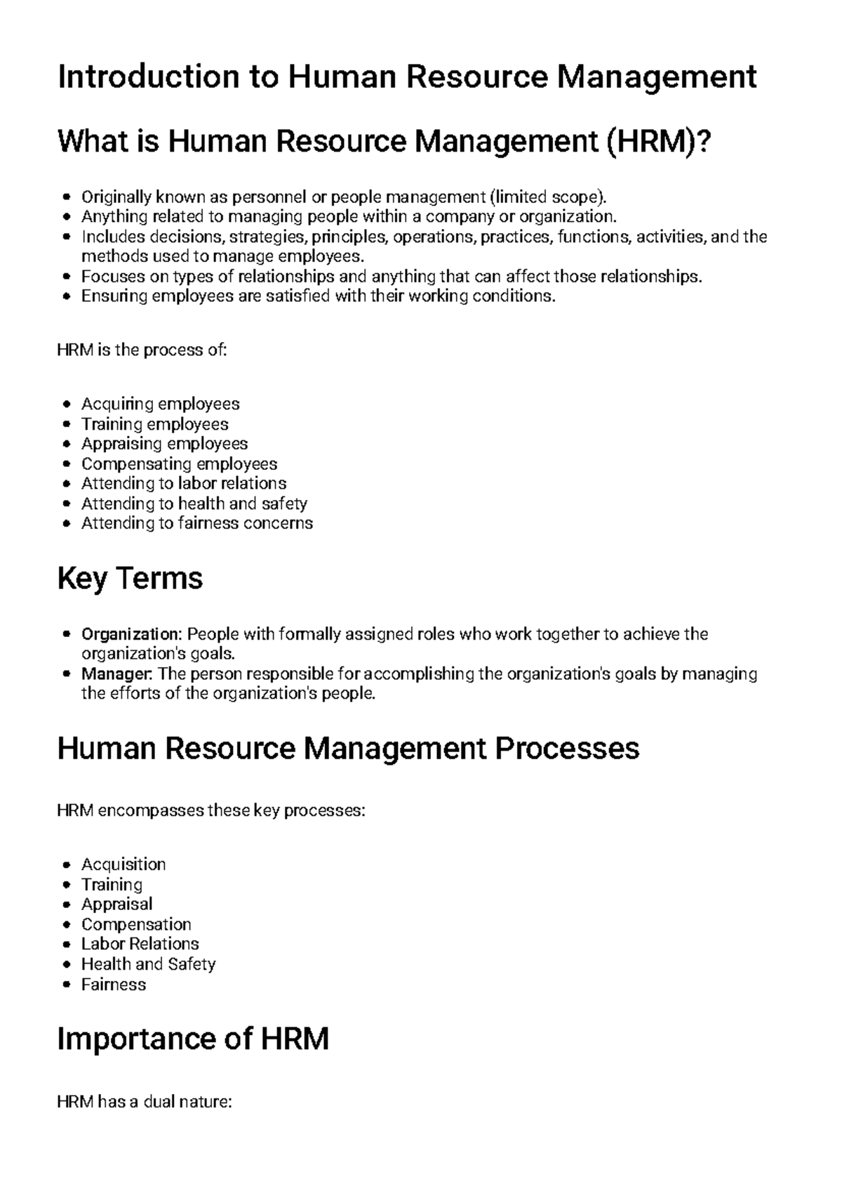 HRM 101: Comprehensive Study Guide on Human Resource Management - Studocu