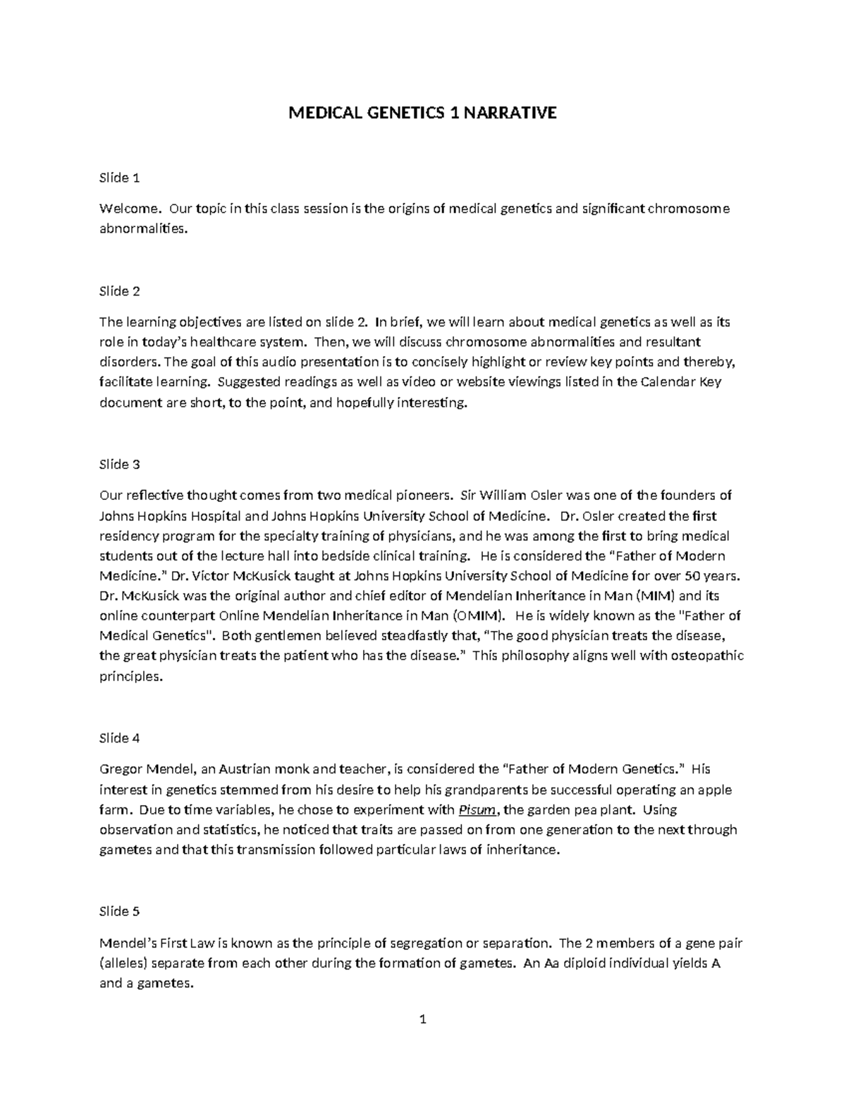 Medical Genetics (GEN 101): Overview of Key Concepts & Chromosome ...