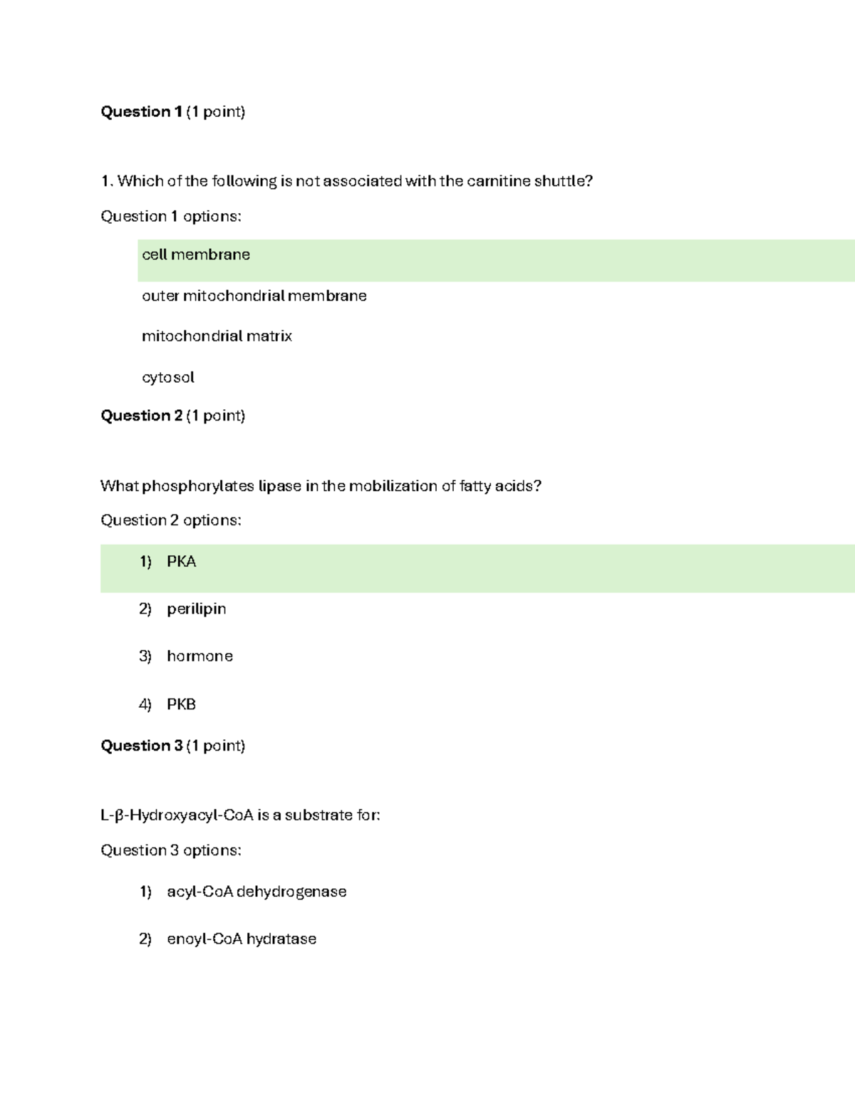 Quiz 3 Answers on Lipid Metabolism and Fatty Acid Regulation - Studocu