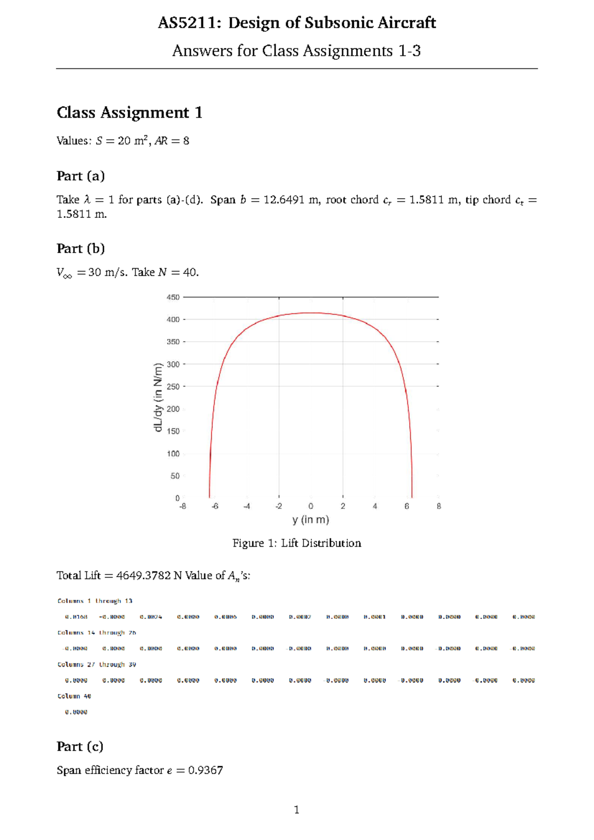 AS5211: Subsonic Aircraft Design Class Assignment 1 Solutions - Studocu