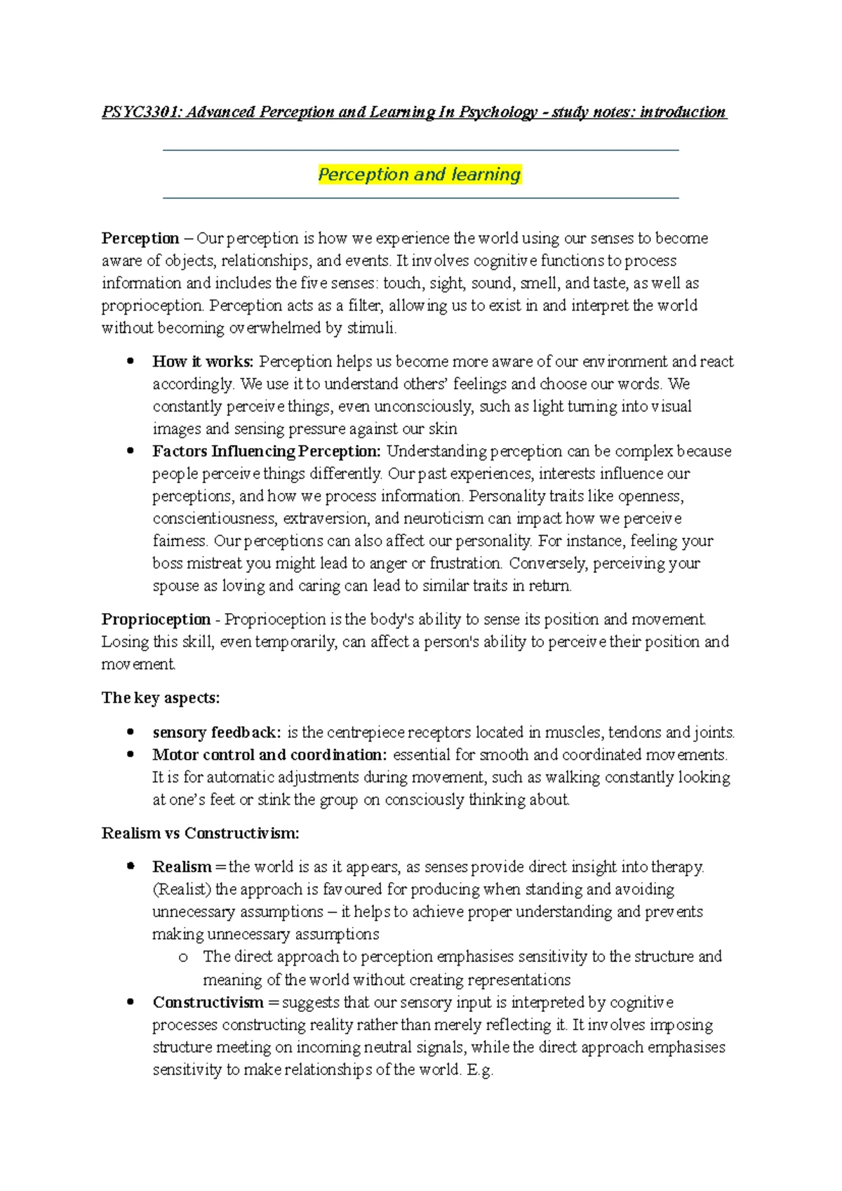 P S Y C 3 3 3 0 1: Advanced Perception - Depth and Motion Study Notes ...