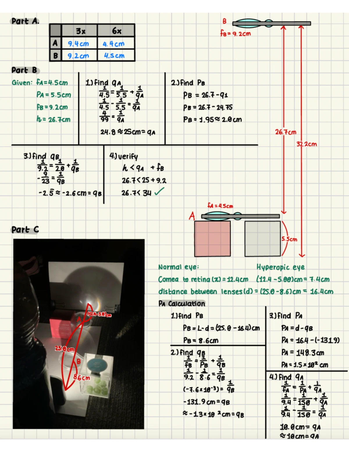 PHYS 1070 LAB 2 W24 - 1) F = 25cm what distance so that p = q? - >Is ...