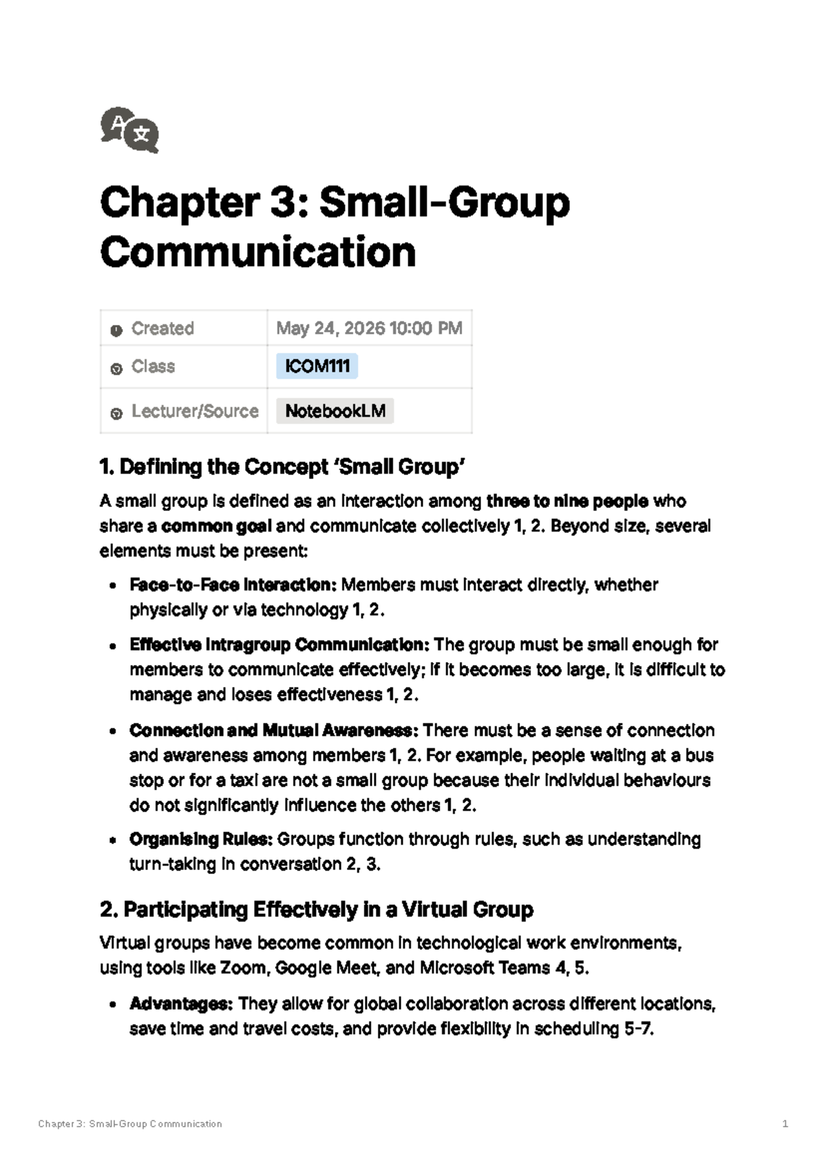 ICOM111 Chapter 3: Small-Group Communication Insights - Studocu