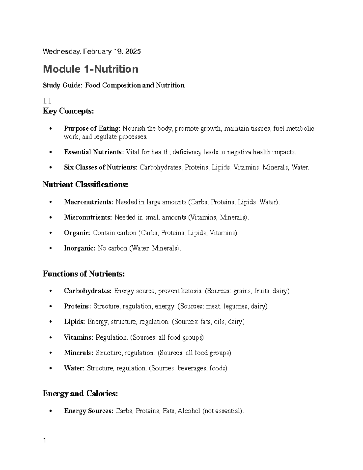 Module 1 Study Guide: Nutrition Concepts & Essential Nutrient Insights ...