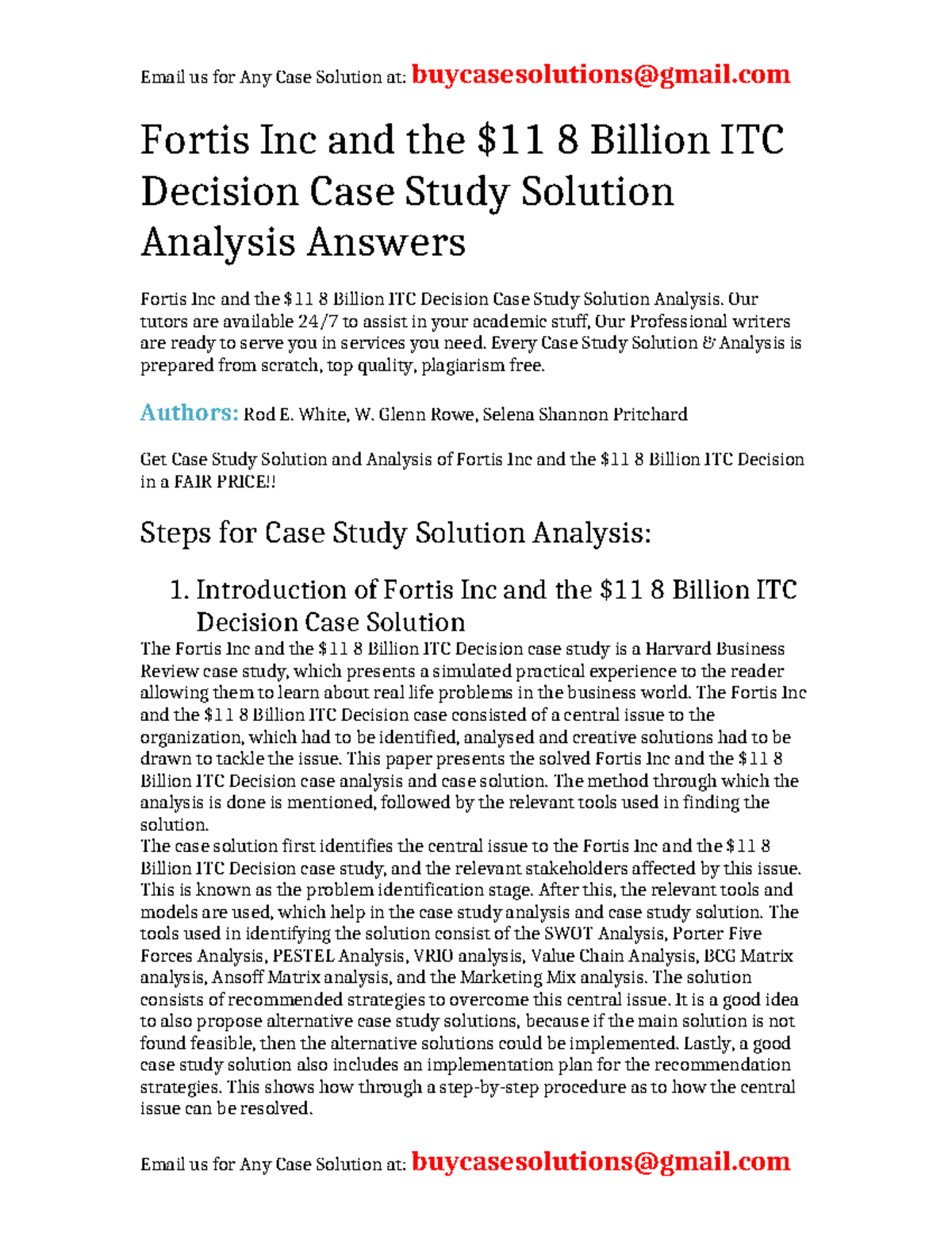 Fortis Inc Case Study Analysis: $11.8B ITC Decision Solutions - Studocu