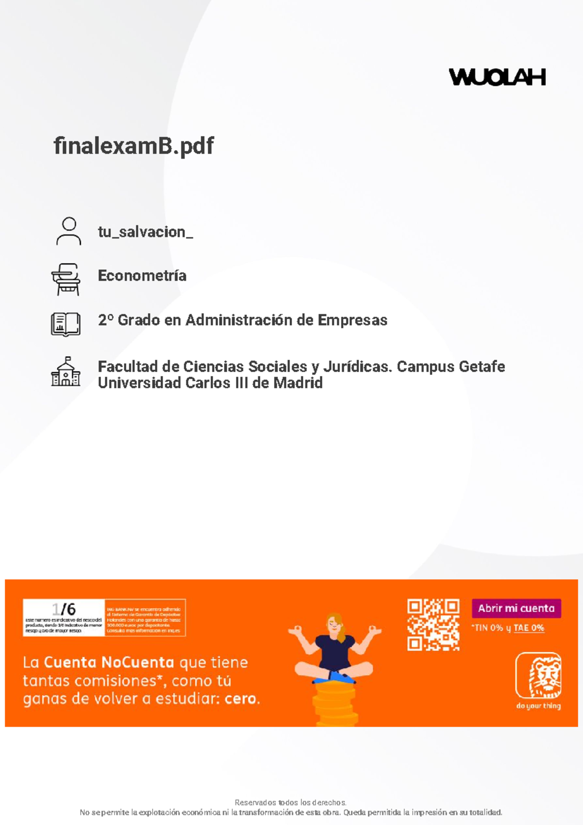 Econometrics 2º Grado: Final Exam (Type B) - UC3M - Studocu