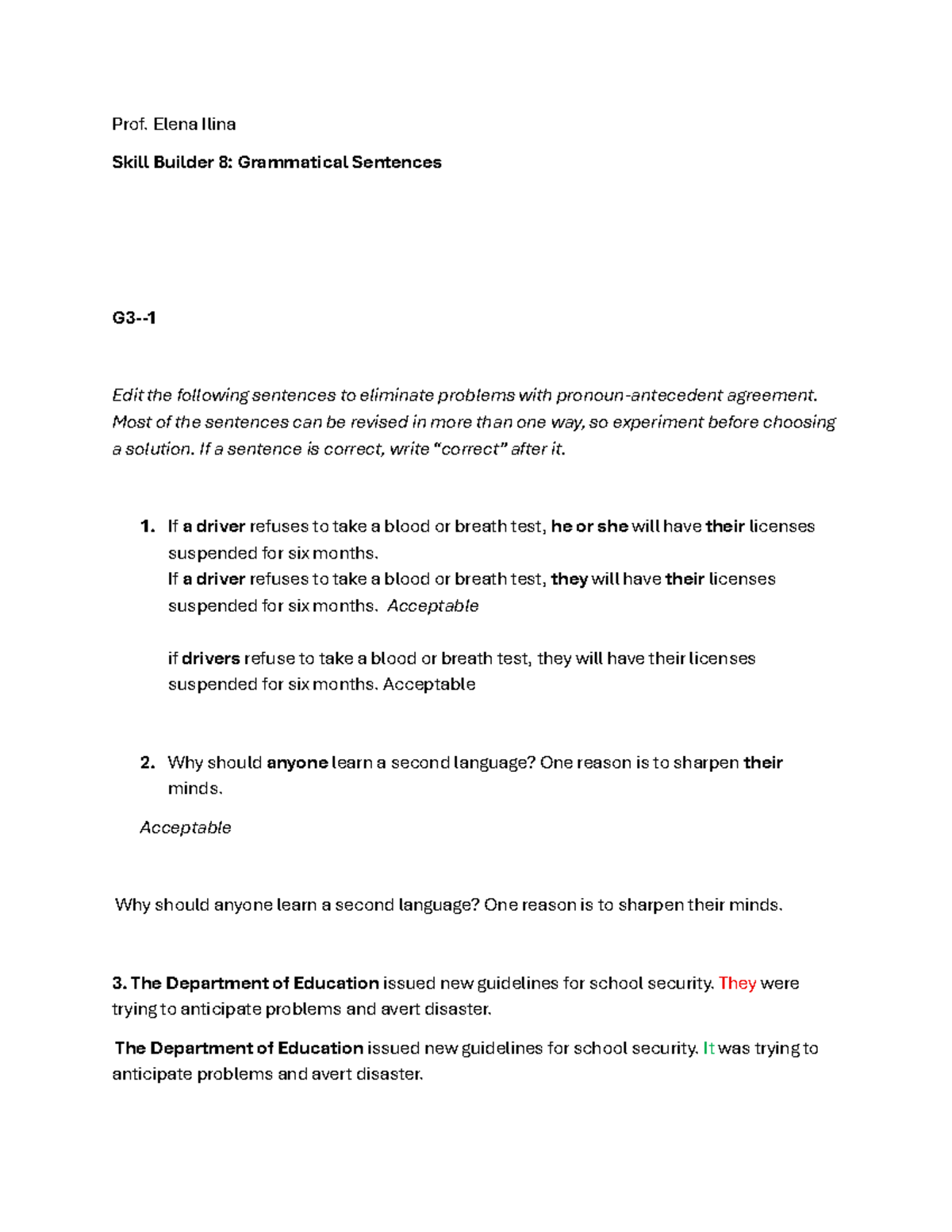Skill Builder 8: Grammatical Sentences Revision for Clarity - Studocu