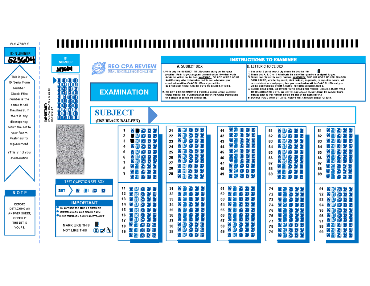 PLS. EXAMINATION INSTRUCTIONS & ANSWER SHEET GUIDELINES - Studocu