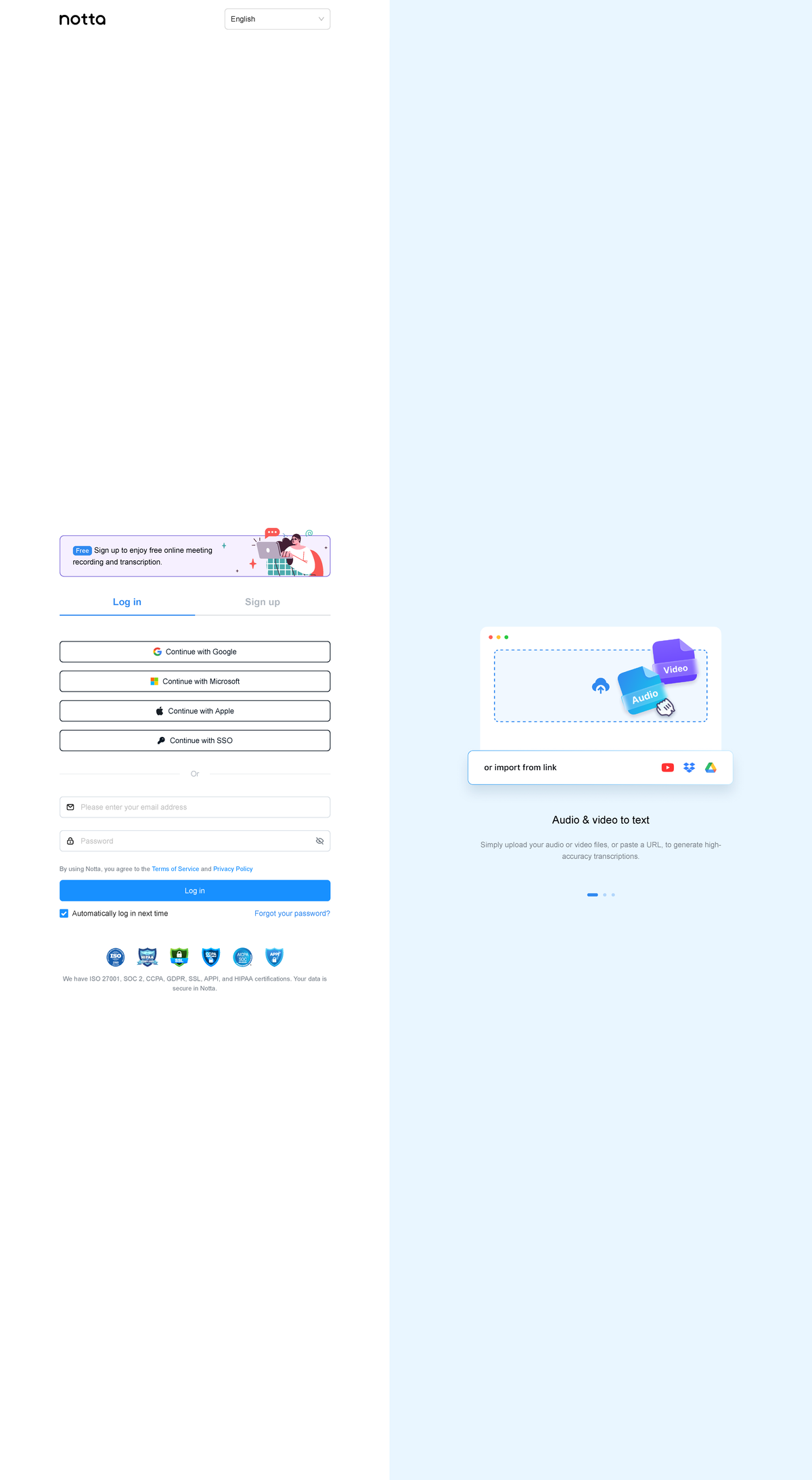App notta - oqjñlmdmpompolñ,´n0p5mñc - Log in Sign up By using Notta ...