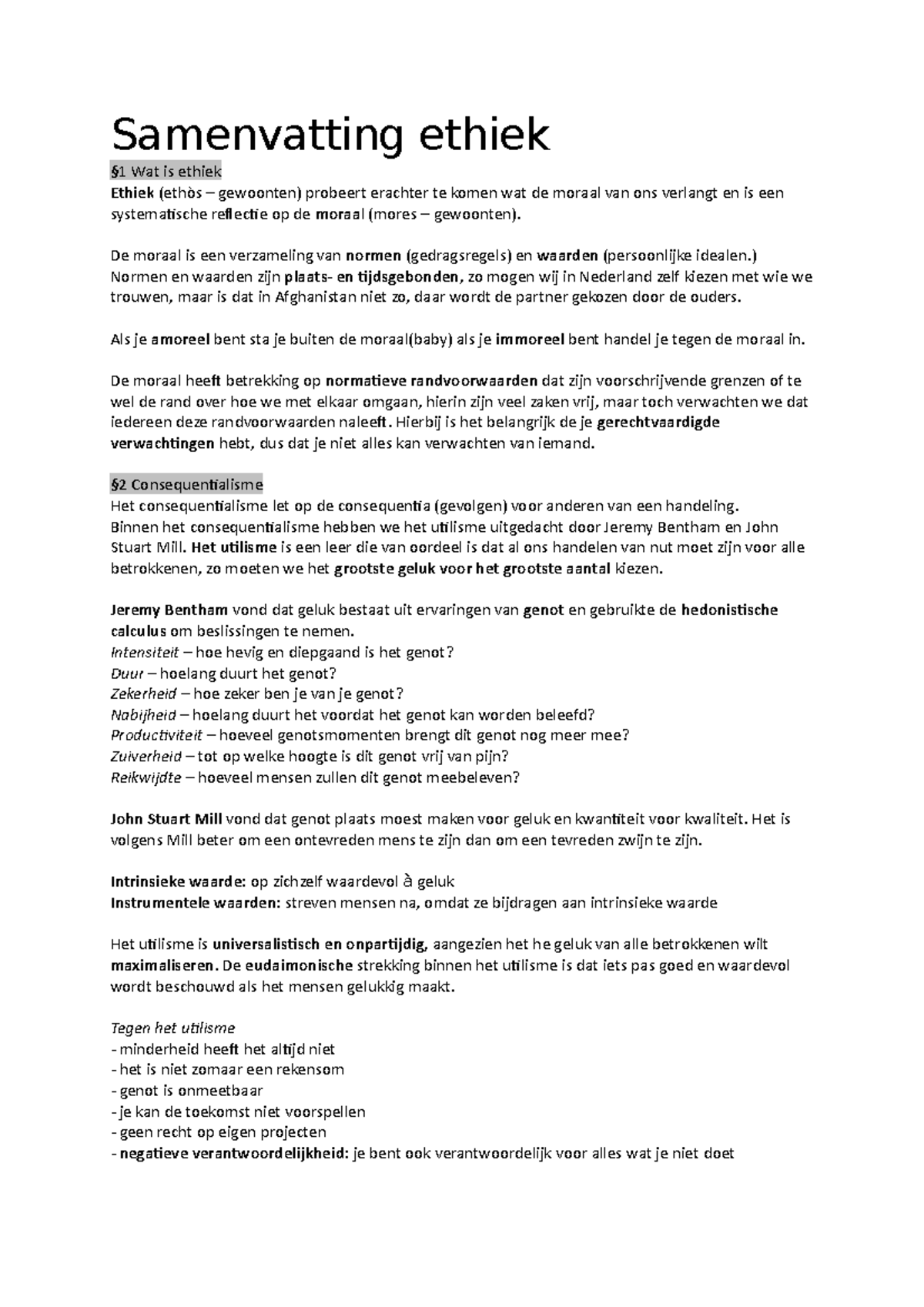 Samenvatting Ethiek: Concepten, Theorieën en Discussies - Studeersnel