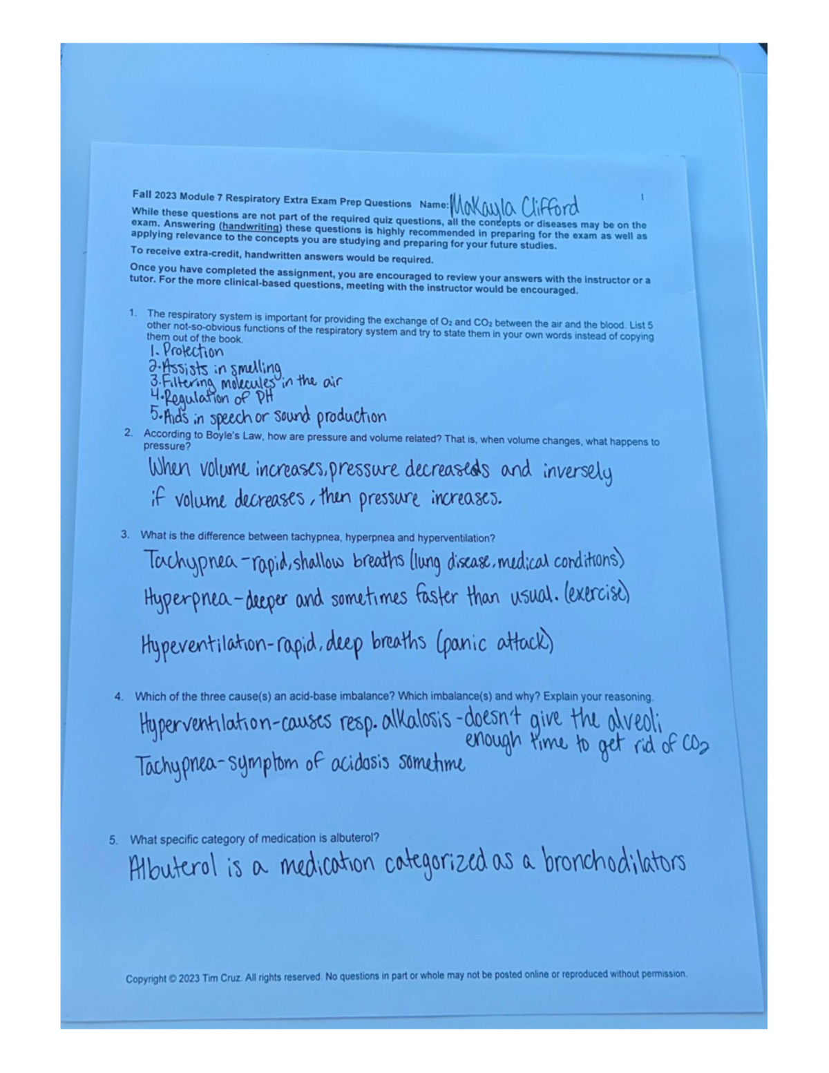 MOD 7 Respiratory System Extra Exam Prep Questions - Fall 2023 - Studocu