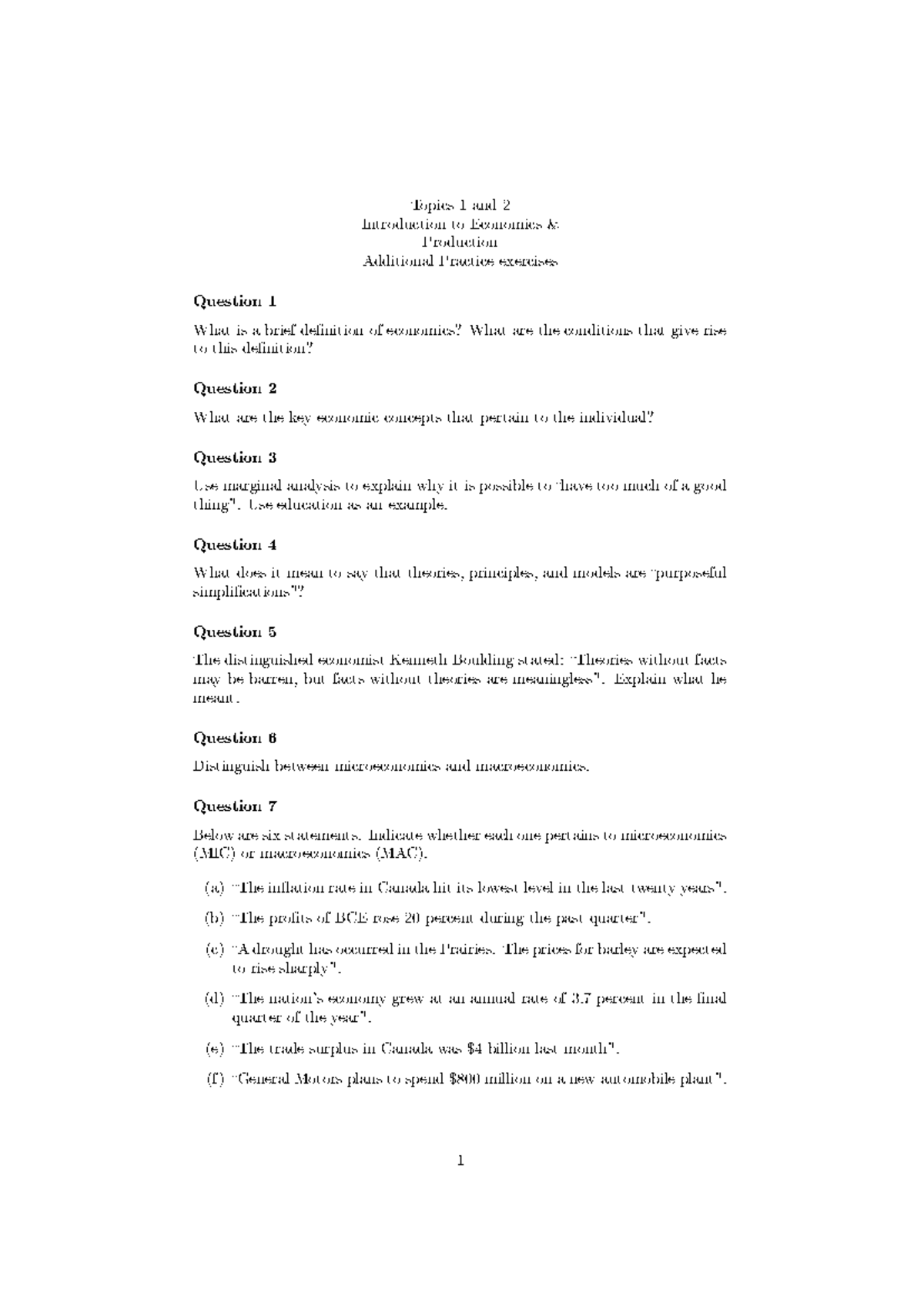 ECO 101: Practice Exercises on Economic Concepts & Production ...