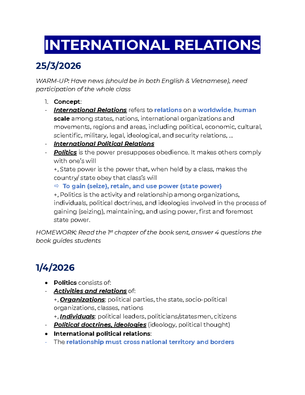 International Relations Overview: Key Concepts & Theories - Studocu