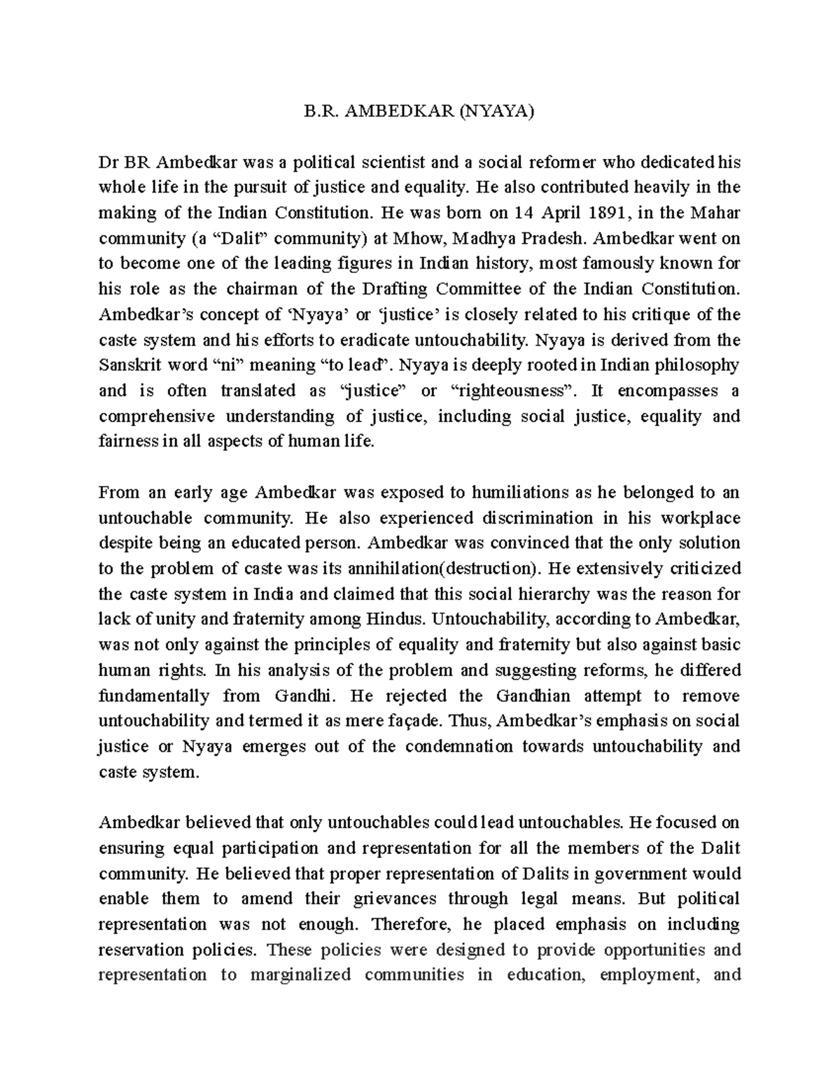 Dr. B.R. Ambedkar on Nyaya and Social Justice - GE Political Science ...
