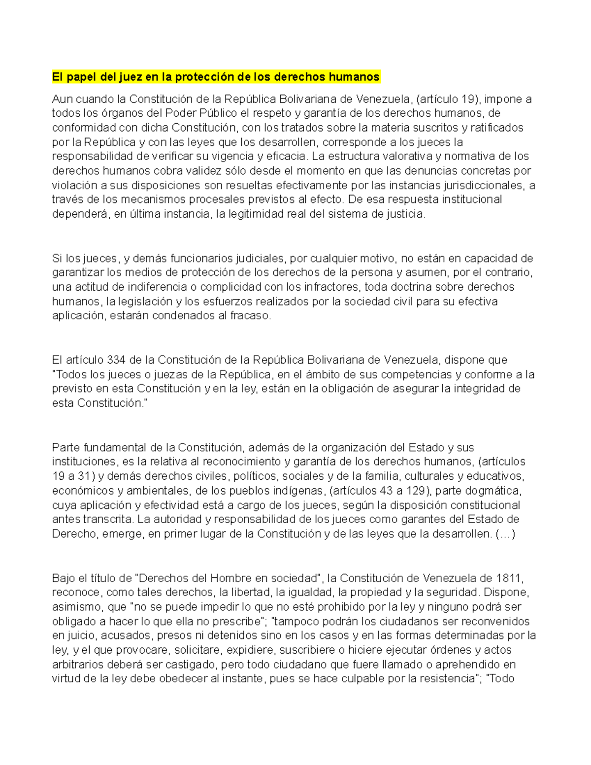 El papel del juez en la protección de los DDHH en Venezuela - Studocu