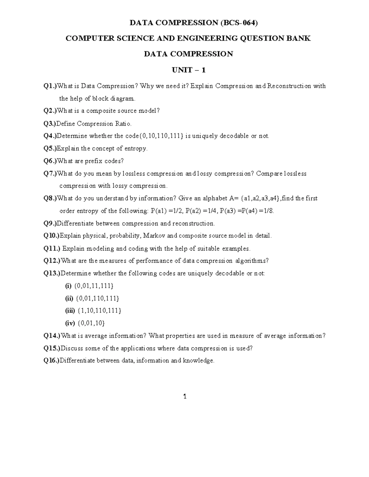 Lecture 7: Golomb and Tunstall Codes - RLE and Compression Techniques ...