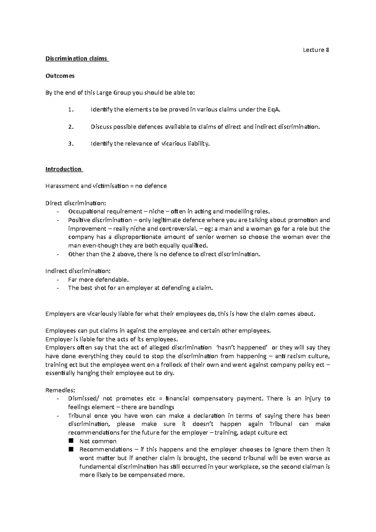 Discrimination claims - EMPLOYMENT LAW LARGE GROUP 8 Student Guide ...