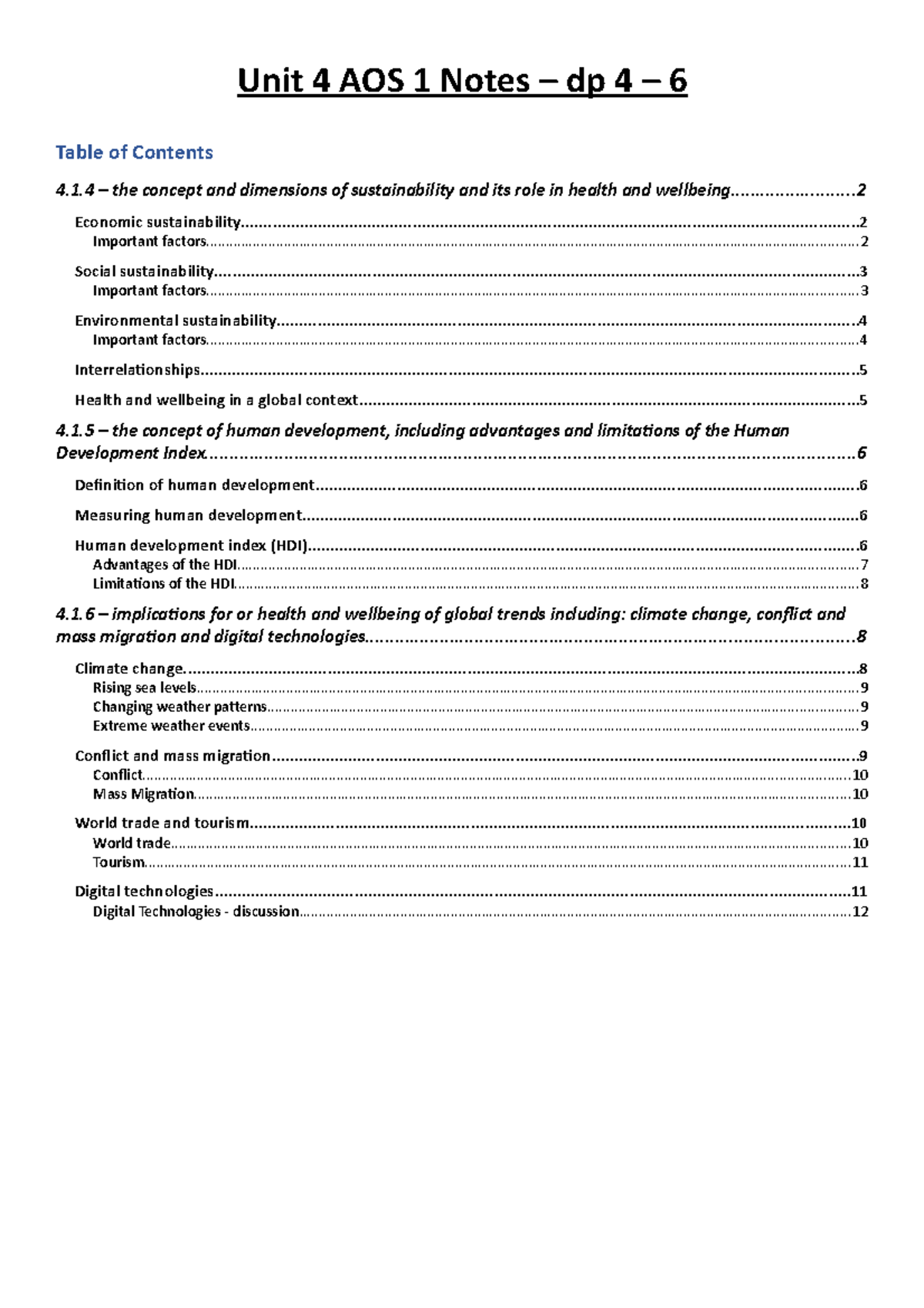 Unit 4 AOS 1 Sustainability and Health Notes - DP 4-6 - Studocu