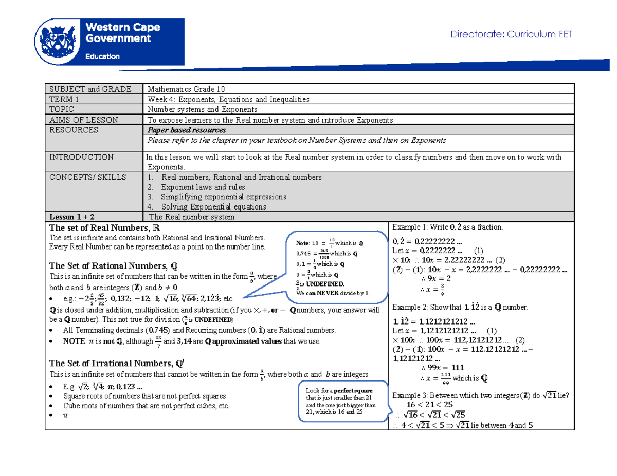 Mathematics Grade 10 Term 1 Week 4 2021 - Directorate: Curriculum FET ...