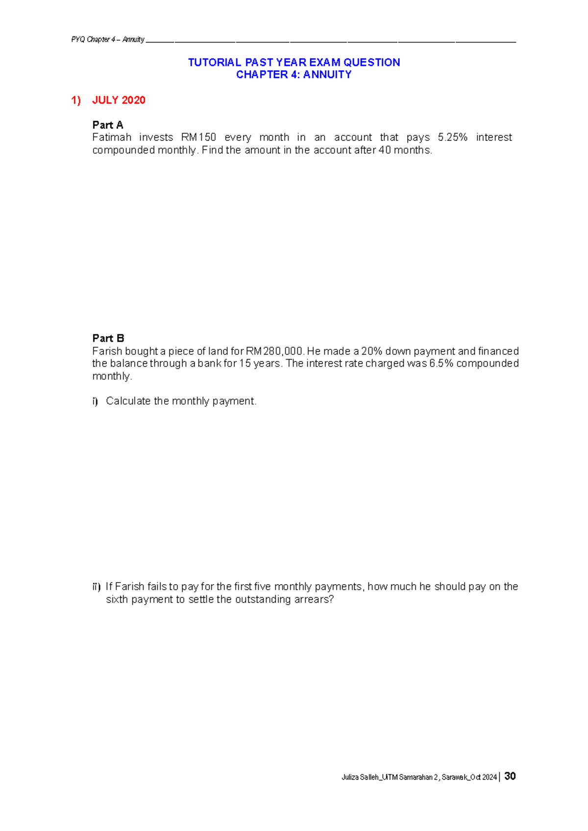 Tutorial PYQ MAT112 Chapter 4: Annuity Past Year Exam Questions - Studocu