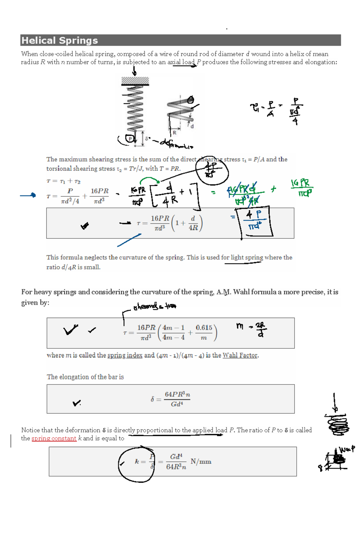 ME 300 - Helical Springs: Key Notes on Stresses and Elongation - Studocu