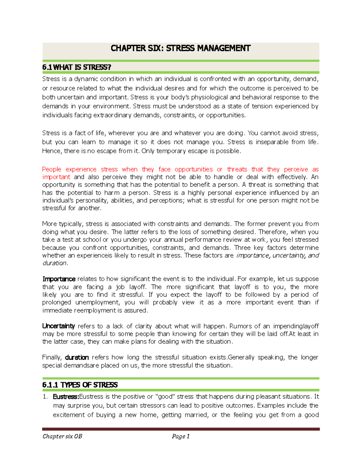 Chapter 6 - Stress Management: Understanding Sources and Coping ...