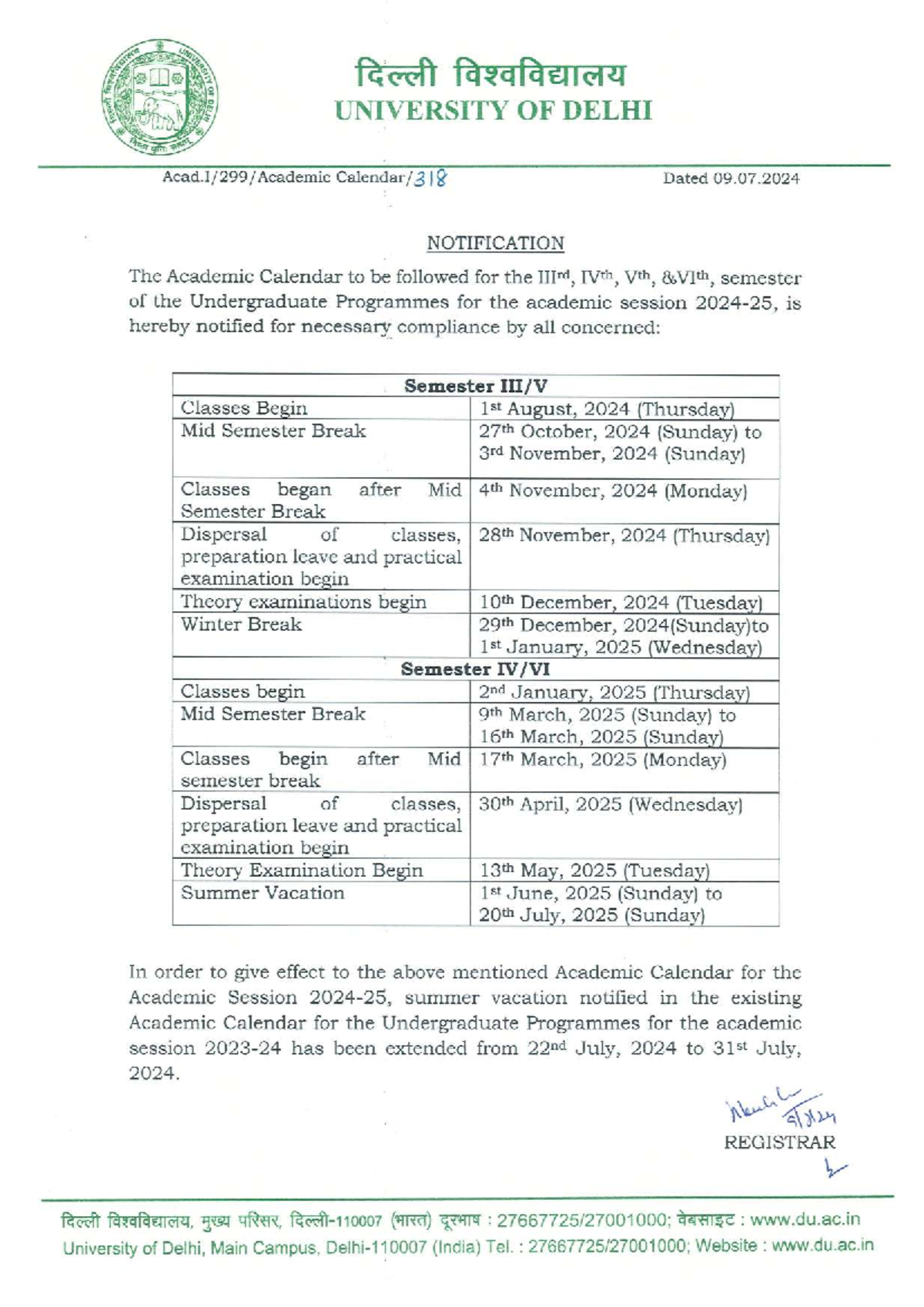 International service notification: Academic calendar for UG programmes ...